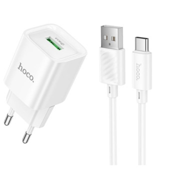 Сетевое зарядное устройство Hoco C145A 1USB QC 3.0 18W USB с кабелем Type-C, White