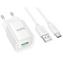 Мережевий зарядний пристрій Hoco C145A 1USB QC 3.0 18W USB з кабелем Type-C, White