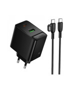 Мережевий зарядний пристрій Borofone BAS16A Type-C PD45W / USB QC3.0 with cable, Black