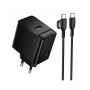 Мережевий зарядний пристрій Borofone BAS16A Type-C PD45W / USB QC3.0 with cable, Black