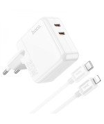 Сетевое Зарядное Устройство Hoco C110A Lucky 2Type-C QC 3.0 PD35W cable Type-C to Lightning, White