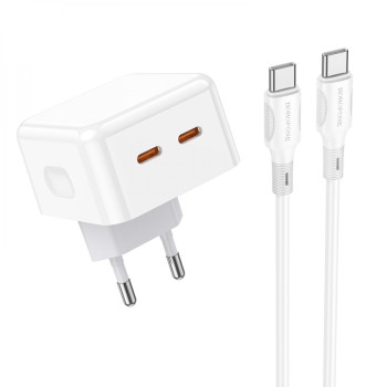 Мережевий Зарядний Пристрій Borofone BA76A Source PD35W / QC3.0 Cable Type-C to Type-C, White