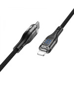 USB кабель Hoco U115 Transparent With Display PD20W Type-C to Lightning 1.2m, Black