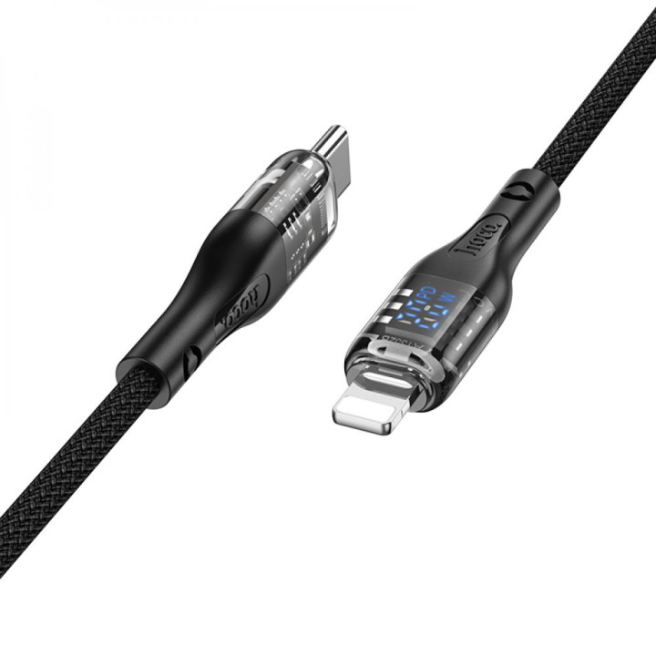 USB кабель Hoco U115 Transparent With Display PD20W Type-C to Lightning 1.2m, Black
