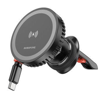 Автомобільний магнітний тримач Borofone BH207 Mona Magnetic Wireless 15W, Black