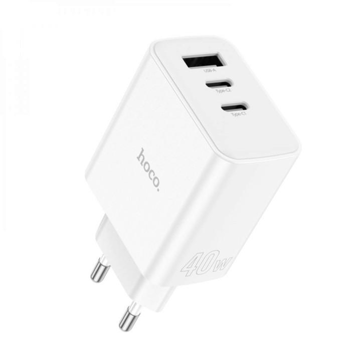 Сетевое зарядное устройство Hoco C126A Pure PD40W QC3.0 3A (2Type-C / 1Type-A), White