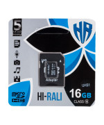Карта Пам'яті Hi-Rali MicroSDHC 16gb UHS-1 Class 10 + Adapter, Black