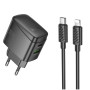 Мережевий зарядний пристрій Hoco CS61A 1USB / 1USB-C PD / QC 30W кабель Type-C to Lightning, Black