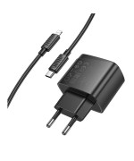 Мережевий зарядний пристрій Hoco CS61A 1USB / 1USB-C PD / QC 30W кабель Type-C to Lightning, Black