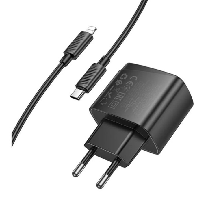 Мережевий зарядний пристрій Hoco CS61A 1USB / 1USB-C PD / QC 30W кабель Type-C to Lightning, Black