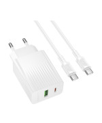 Сетевое зарядное устройство Borofone BAS74A USB QC3.0 / Type-C PD20W with cable, White