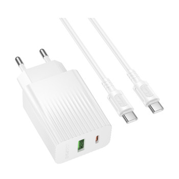 Мережевий зарядний пристрій Borofone BAS74A USB QC3.0 / Type-C PD20W with cable, White