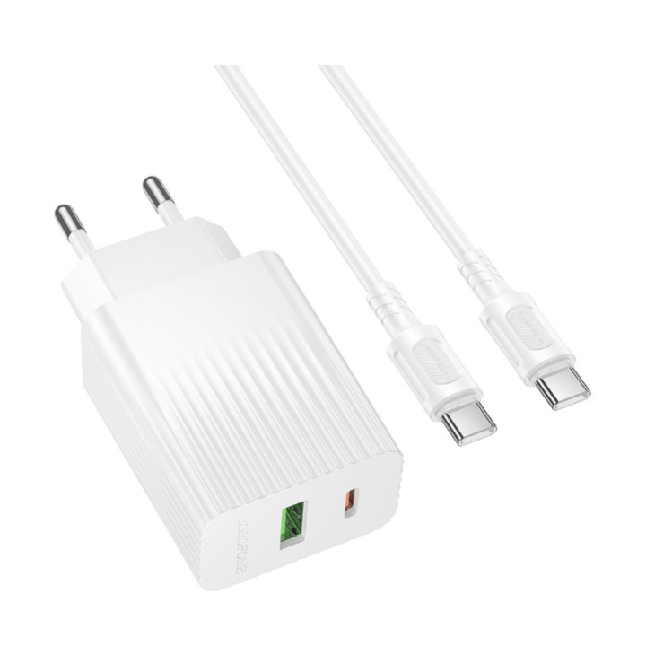Сетевое зарядное устройство Borofone BAS74A USB QC3.0 / Type-C PD20W with cable, White