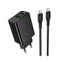 Мережевий зарядний пристрій Hoco CS94A Type-C PD20W / USB QC3.0 with cable, Black