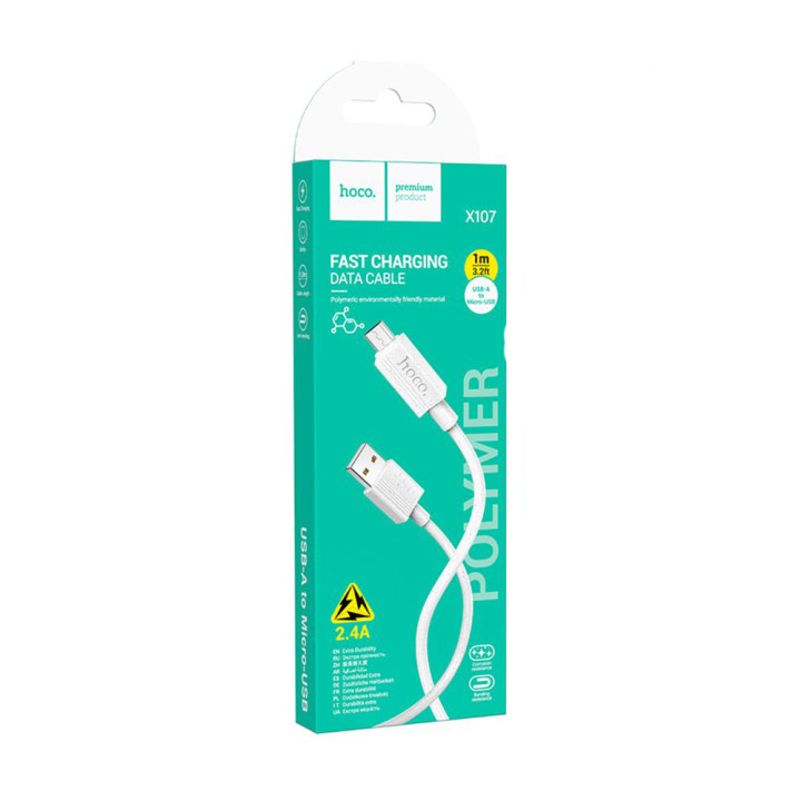 USB кабель Hoco X107 Micro 2.4A 1m, White