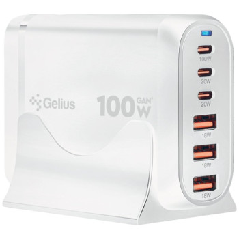Мережевий зарядний пристрій Gelius Force GaN GP-HC063 3USB /  3Type-C 100W, White