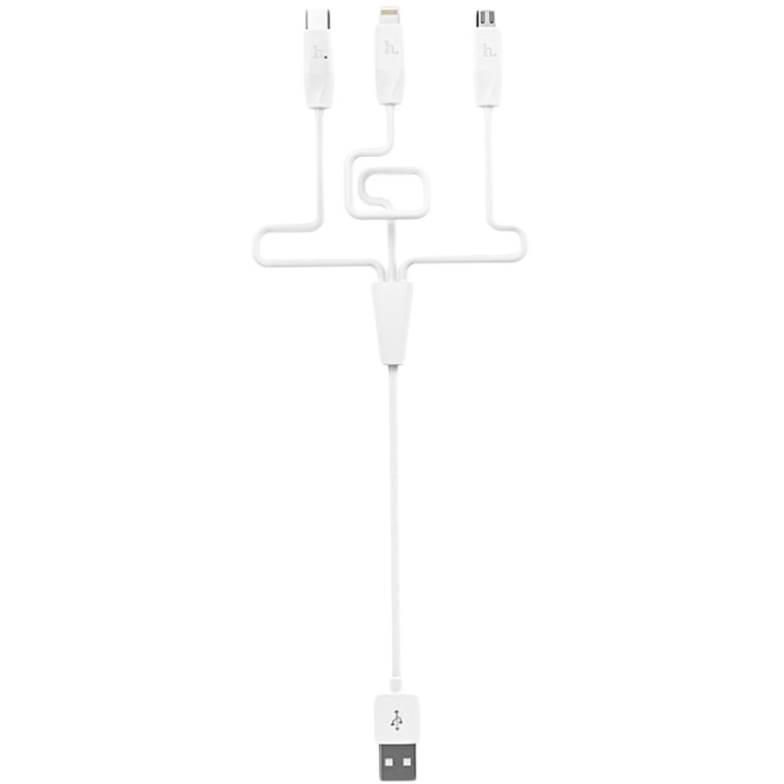 USB Кабель Hoco X1 3в1 (Lightning + Micro + Type-C) 1m, White