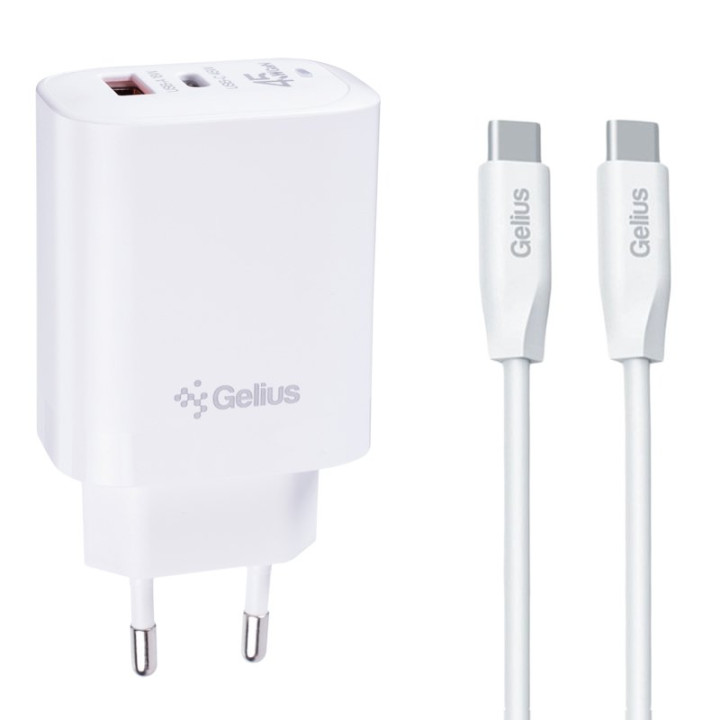 Сетевое зарядное устройство Gelius Stratus GP-HC068 45W Type-C / USB с кабелем Type-C to Type-C, White