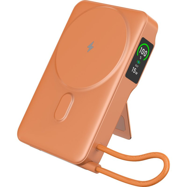 Зовнішній акумулятор Power Bank Gelius Fluxen GP-PBW120 із бездротовою зарядкою Qi2 15W 10000mAh, Orange