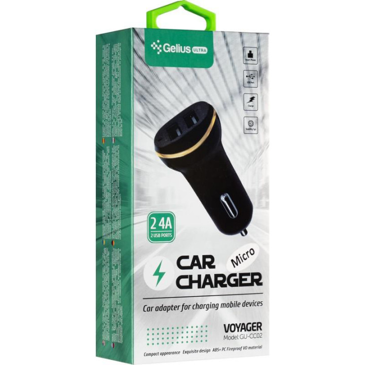 Автомобильное зарядное устройство Gelius Ultra Voyager GU-CC02 2USB 2.4A, Lightning, Black