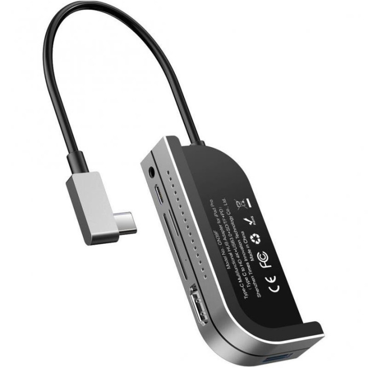 USB HUB переходник адаптер Baseus Bend Angle No.7 Multifunctional (CAHUB-WJ0G) (Type-C to SD, MicroSD, 1xUSB-A 3.0, 1xUSB 3.0 (Type-C), HDMI, 3.5 mm mini-Jack), Dark Grey