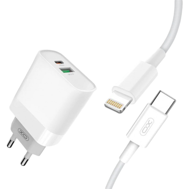 Зарядний пристрій XO L64 USB QC3.0 18W Type-C to Lightning, White