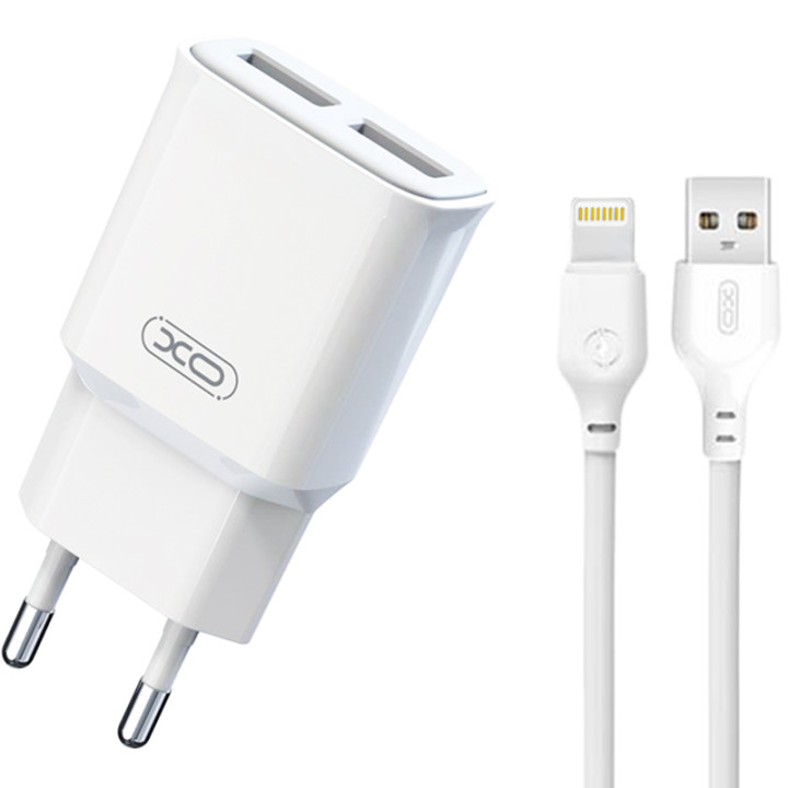 Сетевое зарядное устройство XO L92C USB 2.4A Lightning, White