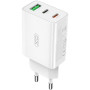 Мережевий зарядний пристрій XO L101 без кабеля 1USB / 2Type-C QC3.0 20W, White