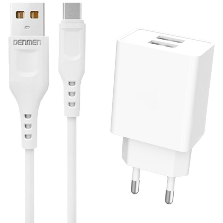 Сетевое зарядное устройство Denmen DC02T USB 2.1A сable Type-C, White