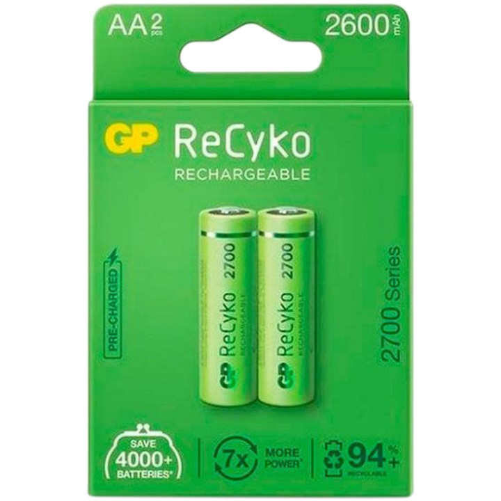 Аккумуляторная батарейка GP ReCyko (R-6) AA 2700 mAh 270AAHCE-ЕB2, (2шт на блистере)