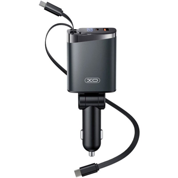 Автомобільний зарядний пристрій XO CC71 4 в 1 USB / Type-C with cable Lightning / Type-C 108W, Metal