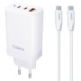 Мережевий зарядний пристрій Gelius Elevaro GP-HC065 USB / 2Type-C 65W з кабелем Type-C to Type-C, White