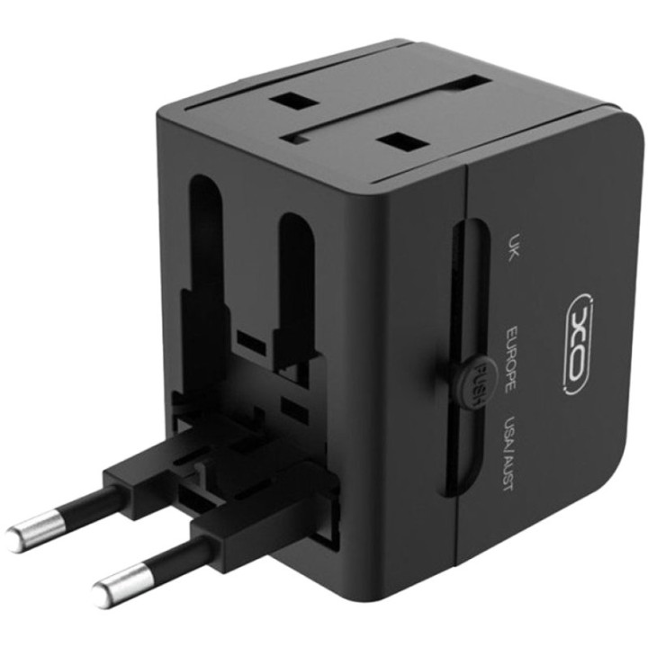 Мережевий зарядний пристрій XO WL01 2USB / UK / EU / US 1500W, Black