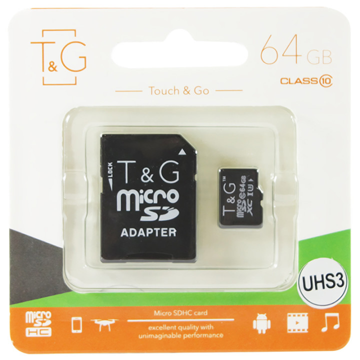 Карта памяти microSDXC T&G 64Gb (UHS-1)(Class 10) + Adapter SD