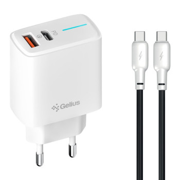Мережевий зарядний пристрій Gelius Radiance GP-HC058 PD25W / QC3.0 Cable Type-C to Type-C, White