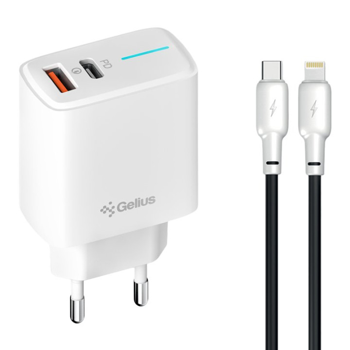 Мережевий зарядний пристрій Gelius Radiance GP-HC058 PD25W / QC3.0 3.6A cable Type-C to Lightning, White