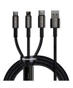 USB кабель Baseus Tungsten Gold One-for-three USB to M+L+C 3.5A (CAMLTWJ-01) 1.5m, Black