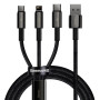 USB кабель Baseus Tungsten Gold One-for-three USB to M+L+C 3.5A (CAMLTWJ-01) 1.5m, Black