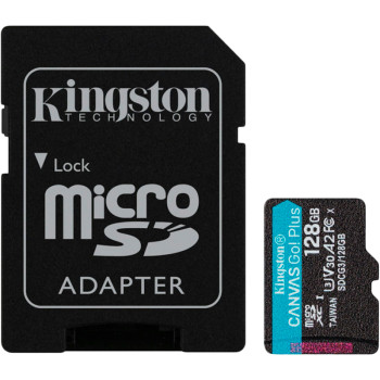Карта памяти microSDXC Kingston Canvas Go Plus A2 V30 (UHS-1 U3) (R-170Mb/s) + Adapter SD, 128Gb
