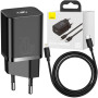 Сетевое зарядное устройство Baseus Super Silicone TZCCSUP-B01 1Type-C + Cable Type-C to Lightning 20W,  Black
