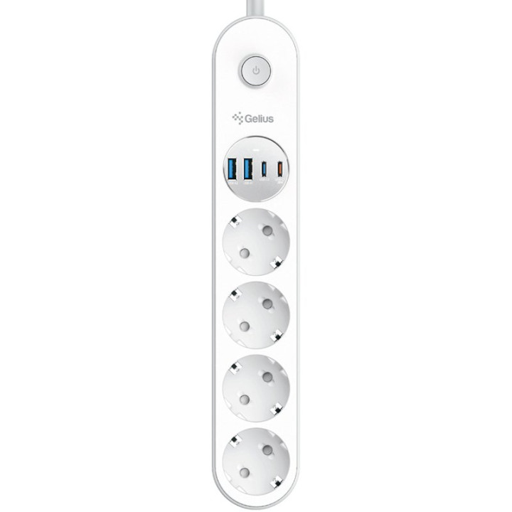 Мережевий фільтр Gelius G-Power Plus GP-PS005 4 220V розетки / 2 Type-C / 2USB 20W 2m, White