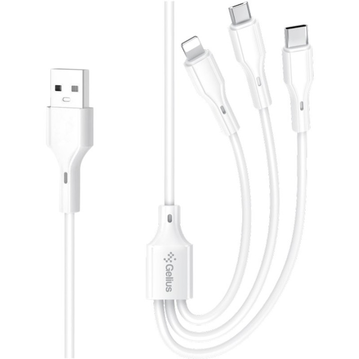 Data - кабель Gelius Voltix GP-UCN015 3-в-1 2.4A USB - Lightning, Type-C, Micro-USB 1m, White