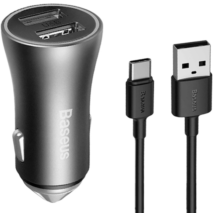 Автомобильное зарядное устройство Baseus Golden Contactor Pro USB 40W 3A USB to Type-C 1m, Dark Grey