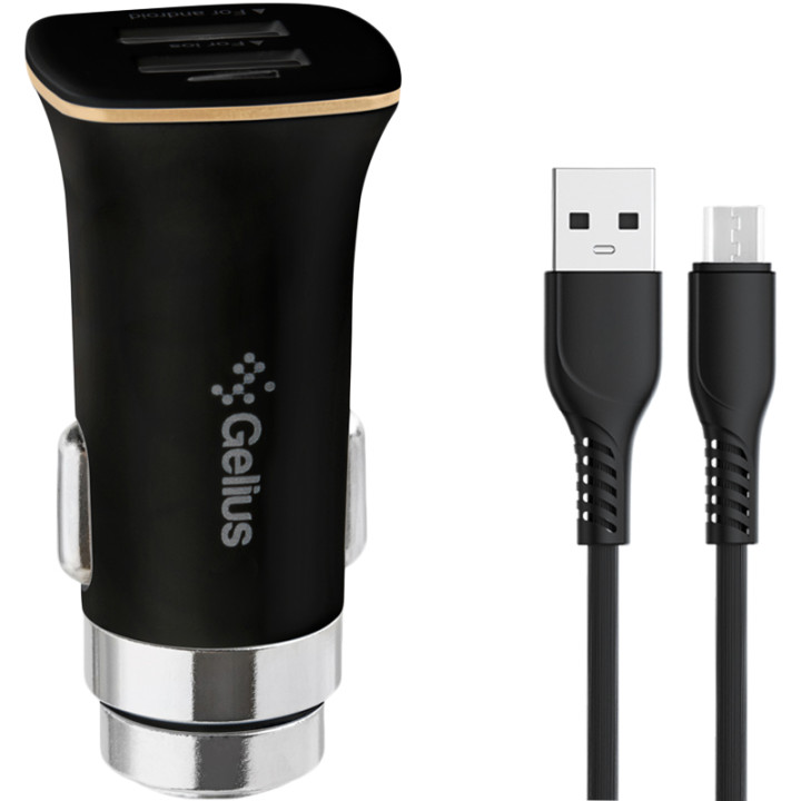 Автомобільний зарядний пристрій Gelius Apollo GP-CC01 USB 3.1A Cable Micro USB, Black