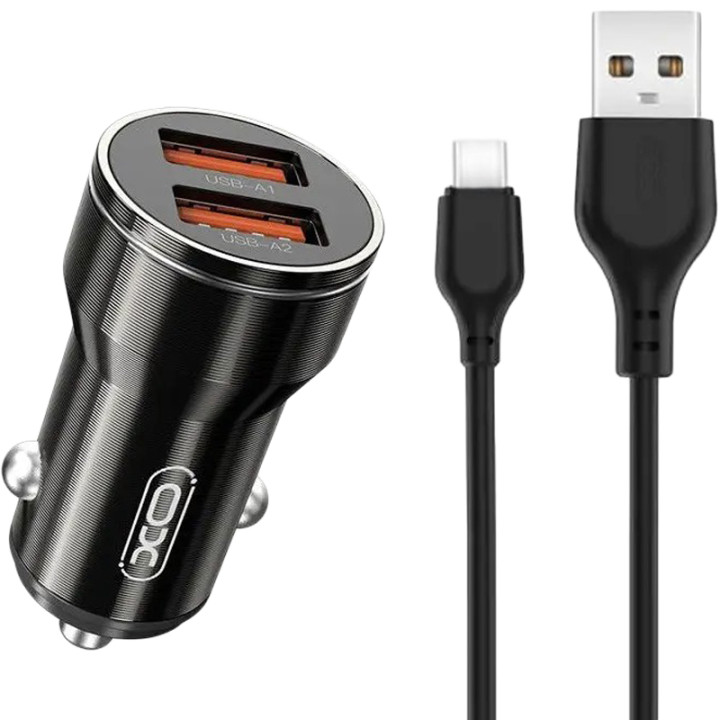 Автомобільний зарядний пристрій XO CC48 (2 USB / 2.4A) + USB Type - C, Black