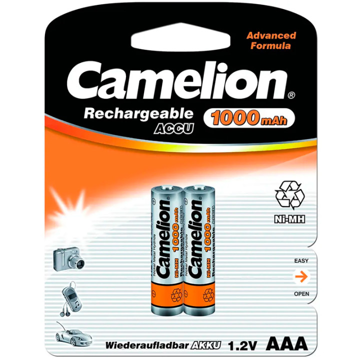 Аккумуляторная батарейка CAMELION AAA (R-3) 1000mAh Ni-MH (2шт на блистере)