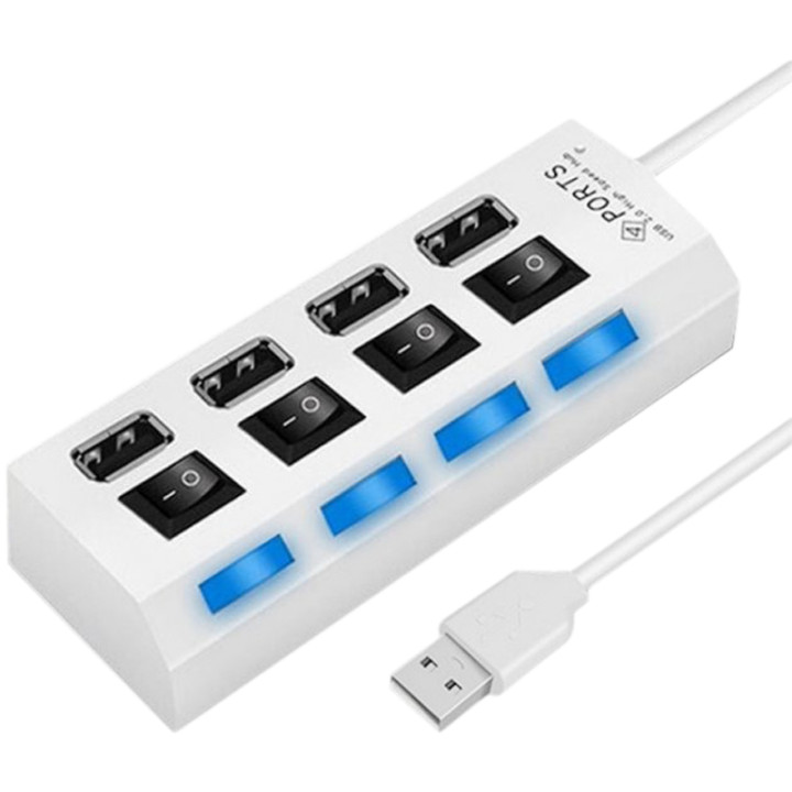 USB HUB (4 порти) + відключення кожного порту, White