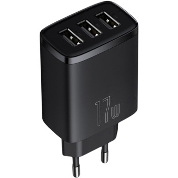 Мережевий зарядний пристрій 3USB Baseus Compact Charger 17W (CCXJ020101), Black