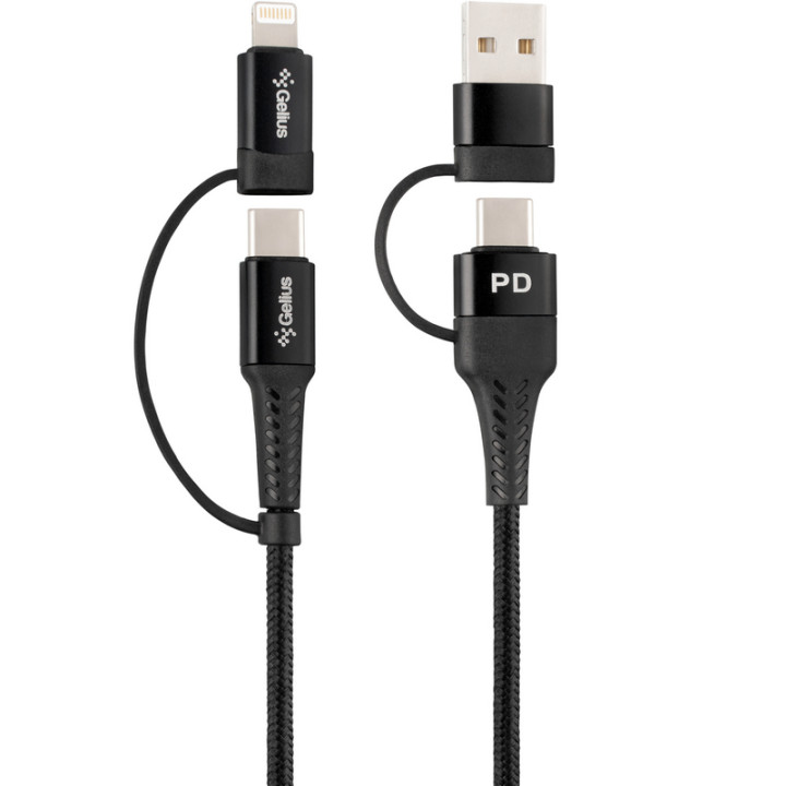 Data кабель Gelius Pro Unimog 2 GP-UC106 4 в 1 USB-A / Type to Type-C / Lightning, Black 
