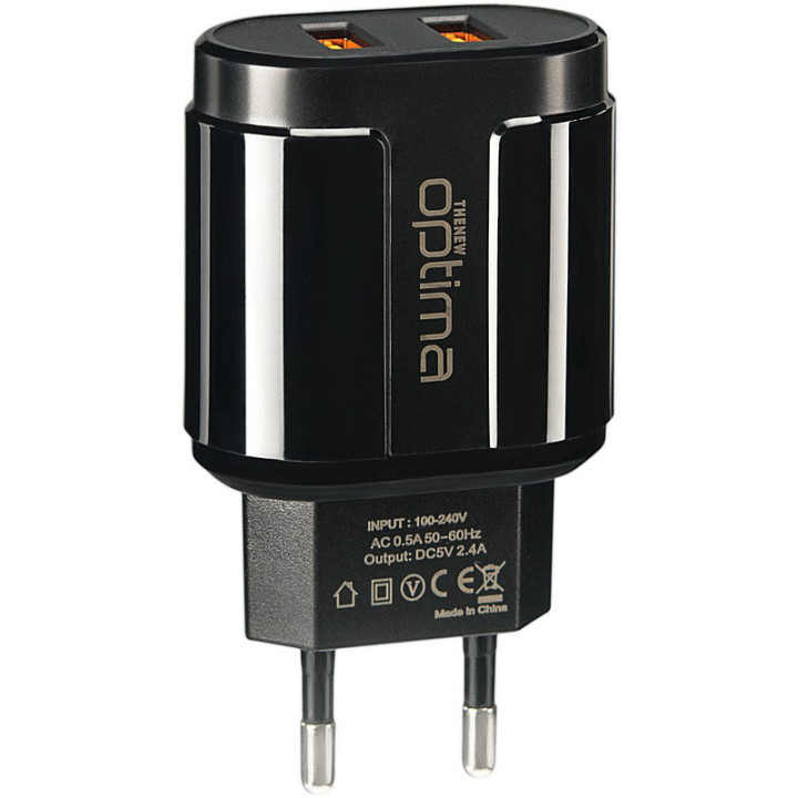 Сетевое зарядное устройство Optima Avangard OP-HC02 2USB 2.4A + Cable MicroUSB, Black